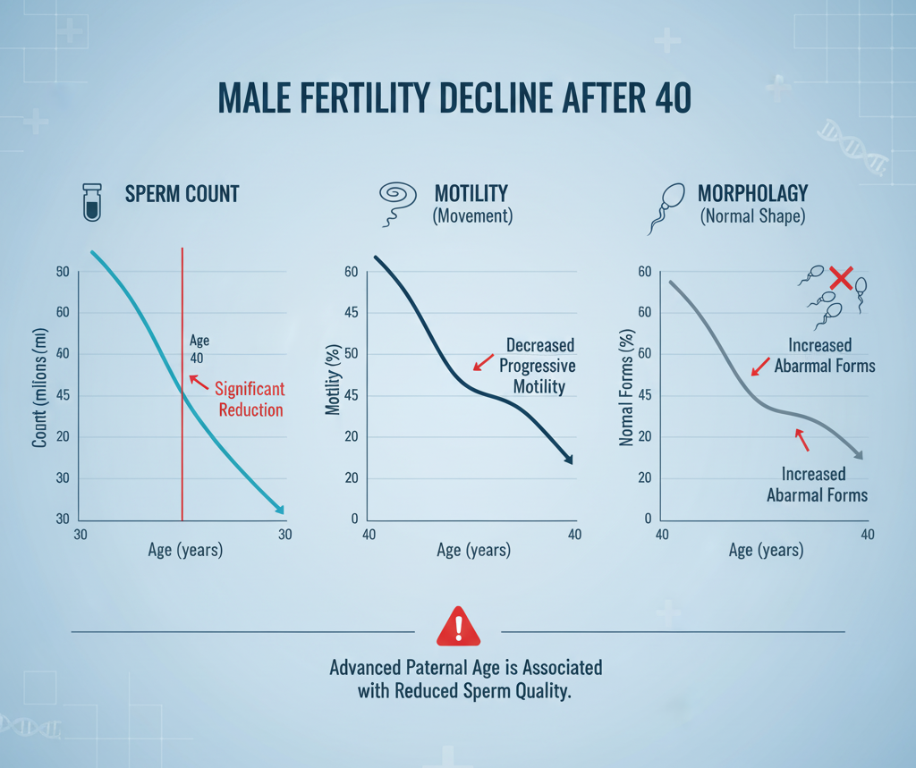 Graph showing sperm quality decline after 40.