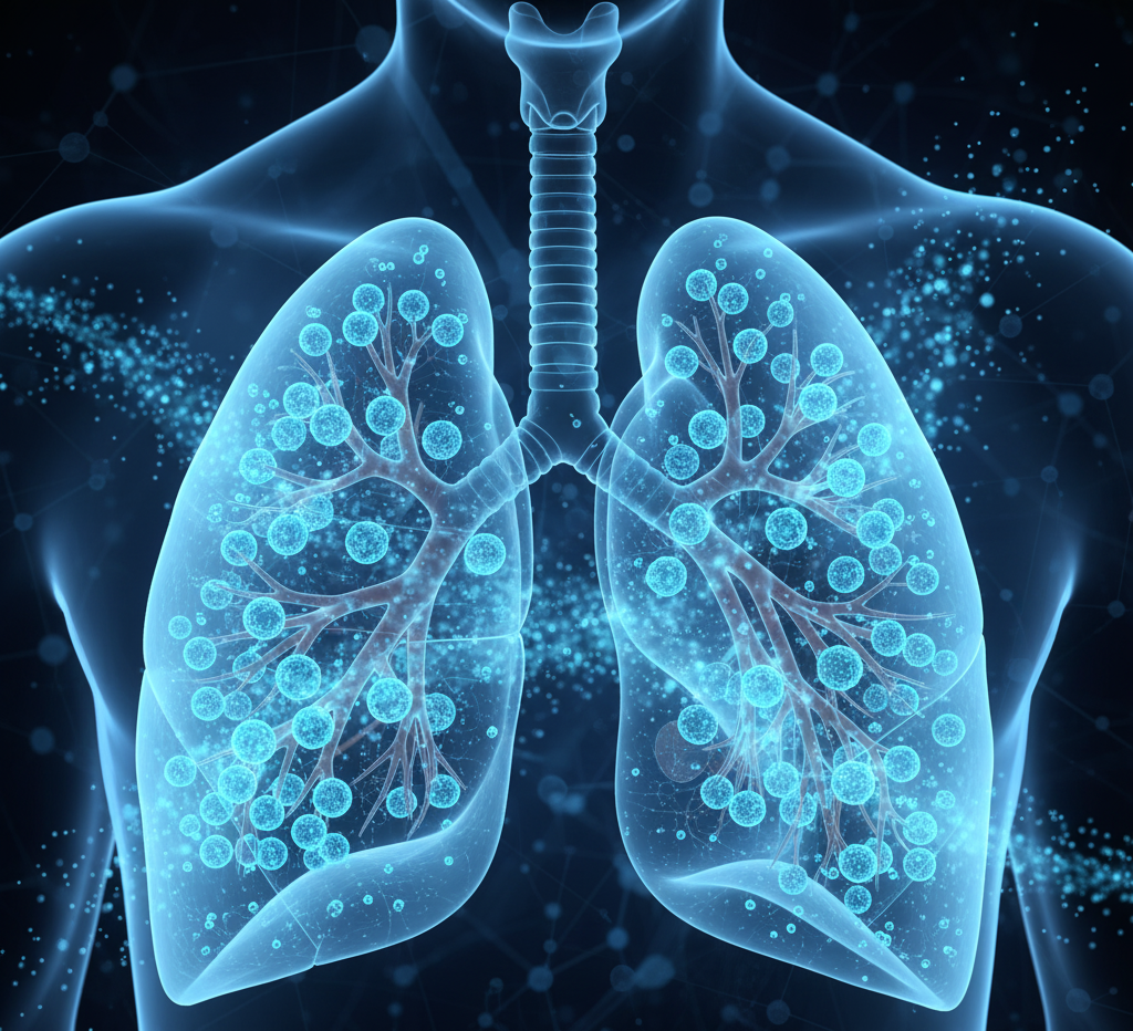 3D illustration of healthy human lungs showing clear airways and strong respiratory function.