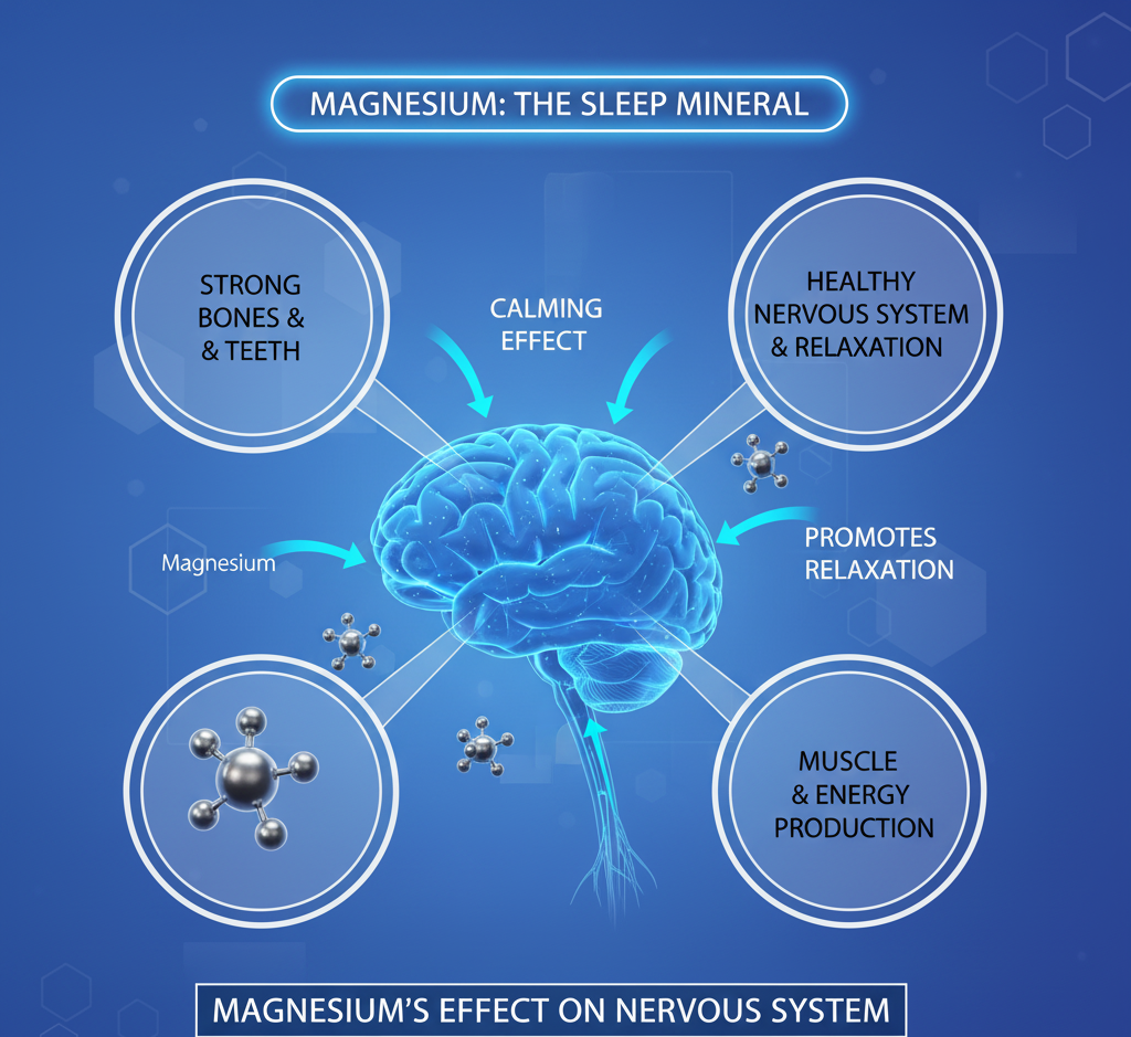 Graphic of brain relaxation showing magnesium improving sleep quality
