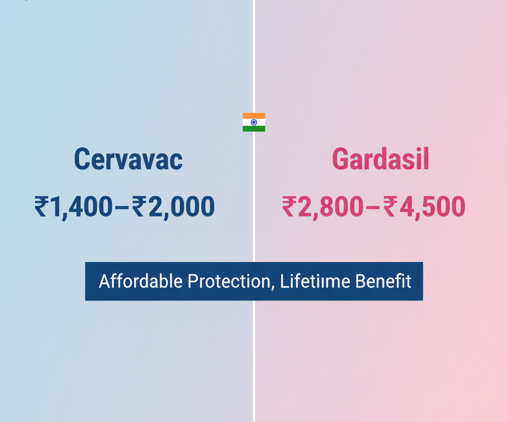Infographic comparing HPV vaccine prices in India with emphasis on affordability.
