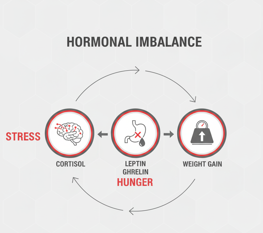 Graphic showing hormonal changes caused by lack of sleep.