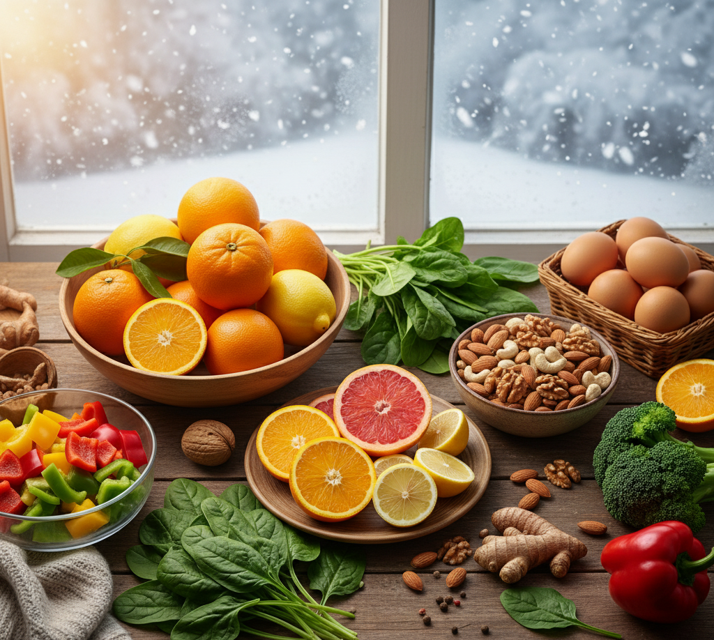 Natural food sources of vitamins and minerals that enhance winter immunity.