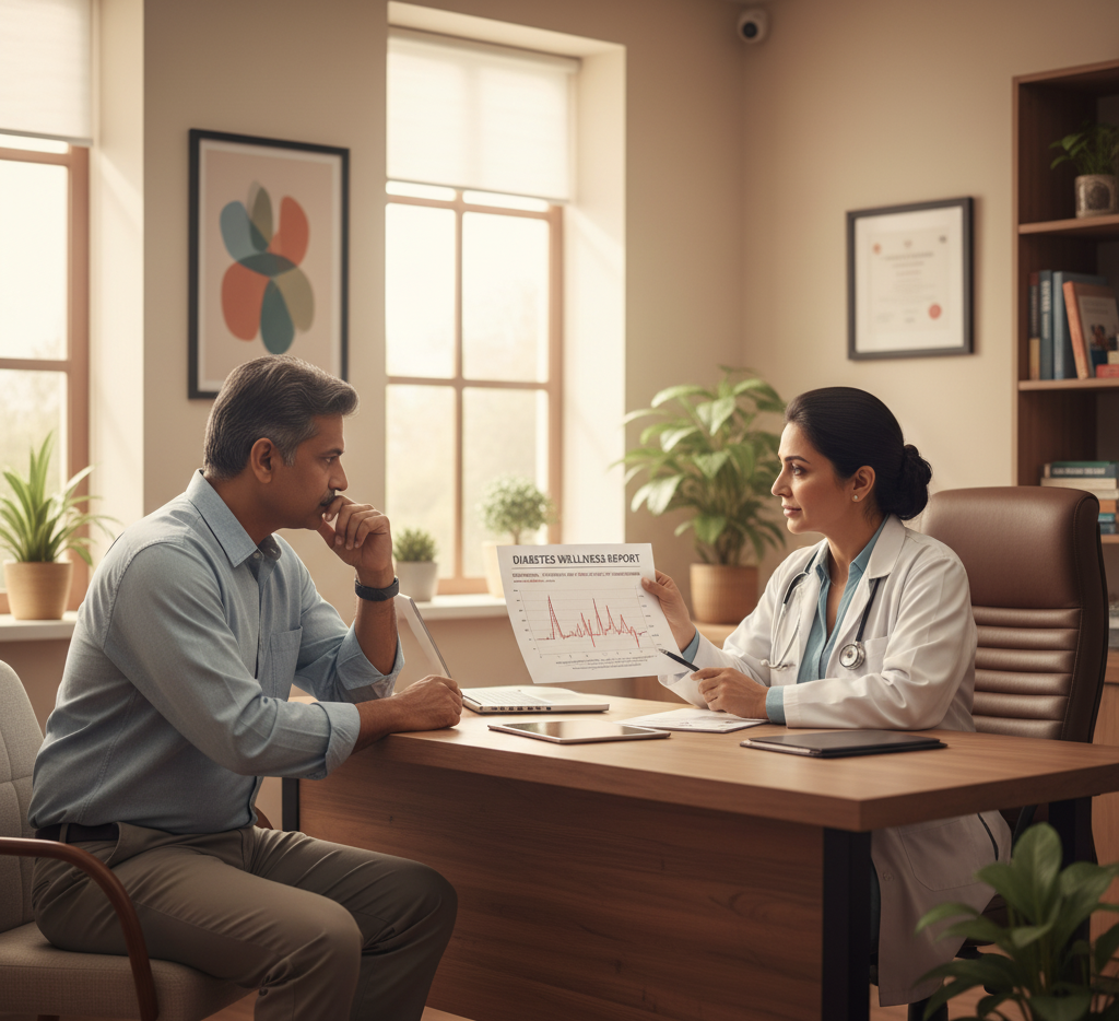 Doctor consultation for diabetes symptoms during winter