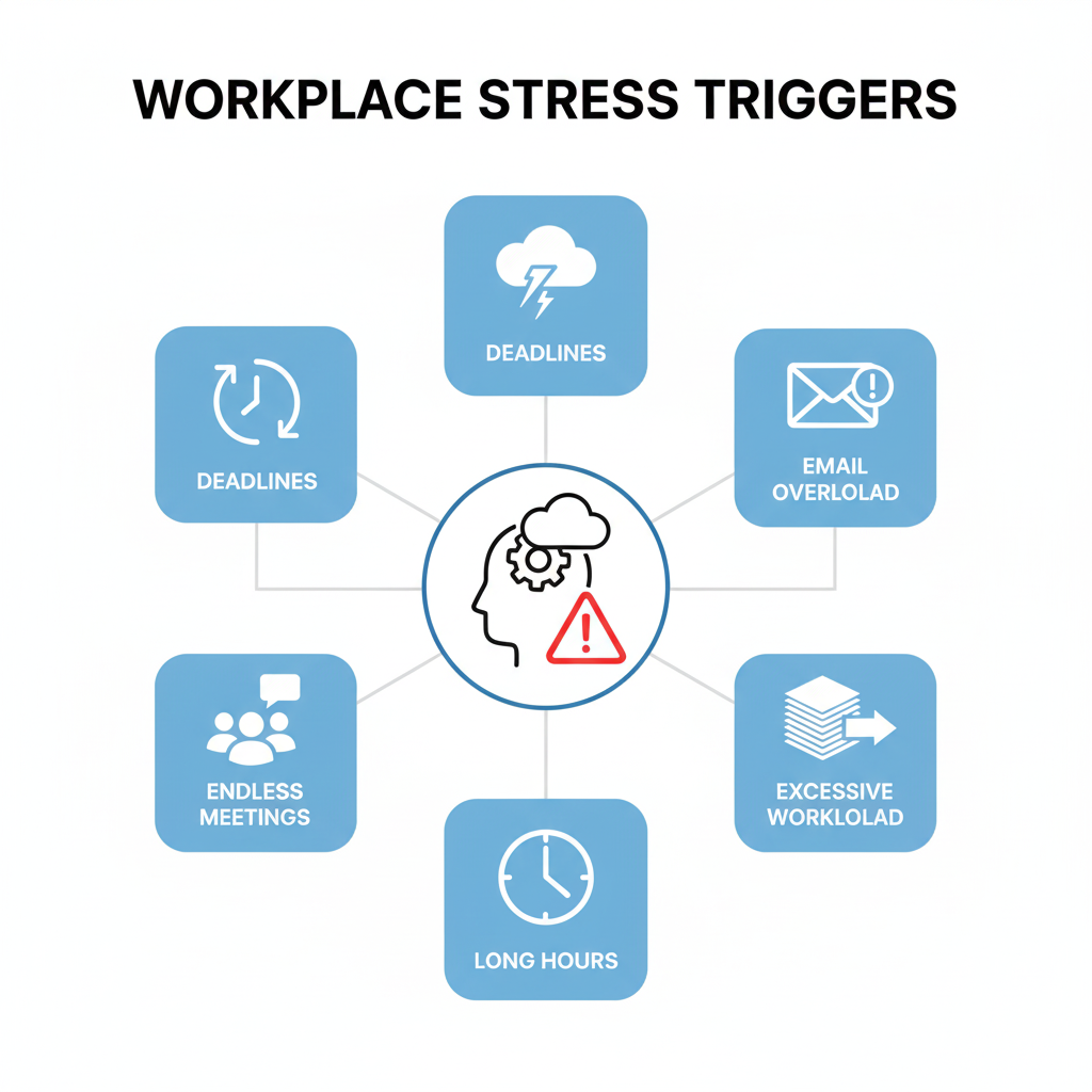 Infographic showing common sources of workplace stress