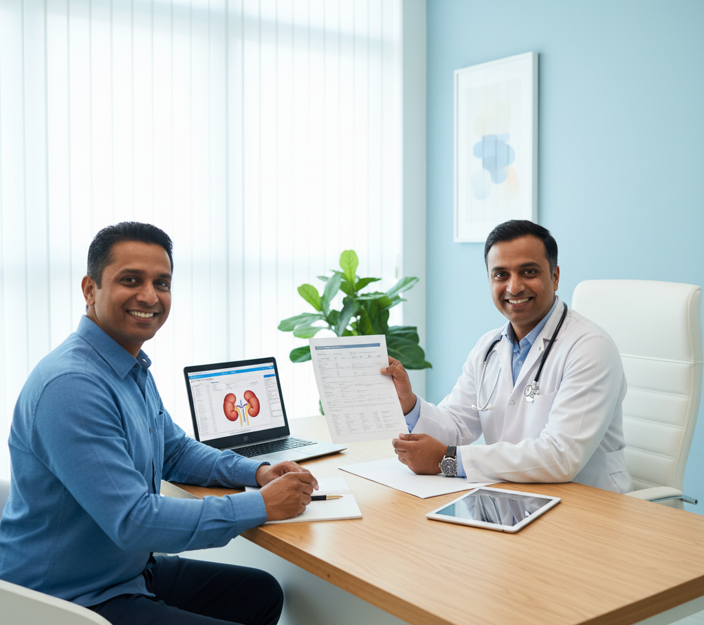 Patient consulting a kidney specialist for medical evaluation
