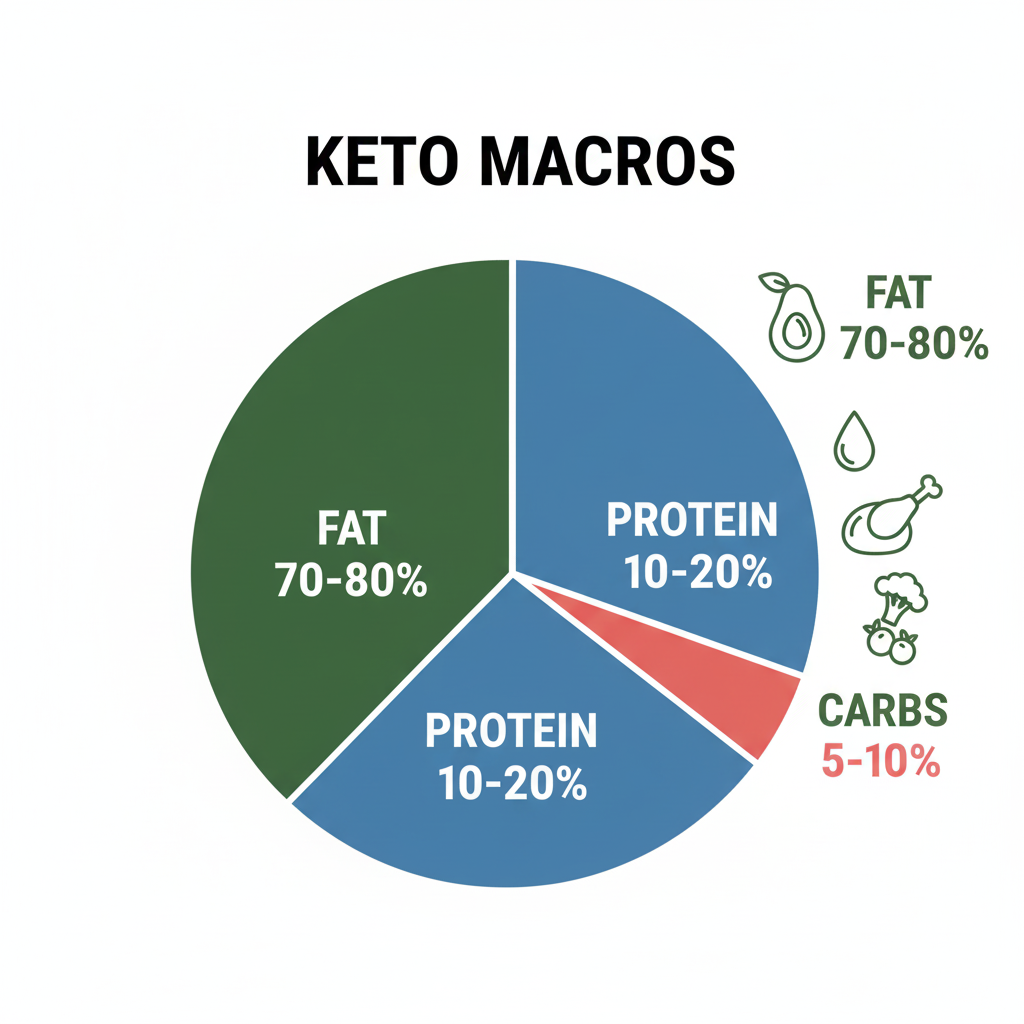 Pie chart showing keto diet macro ratios.