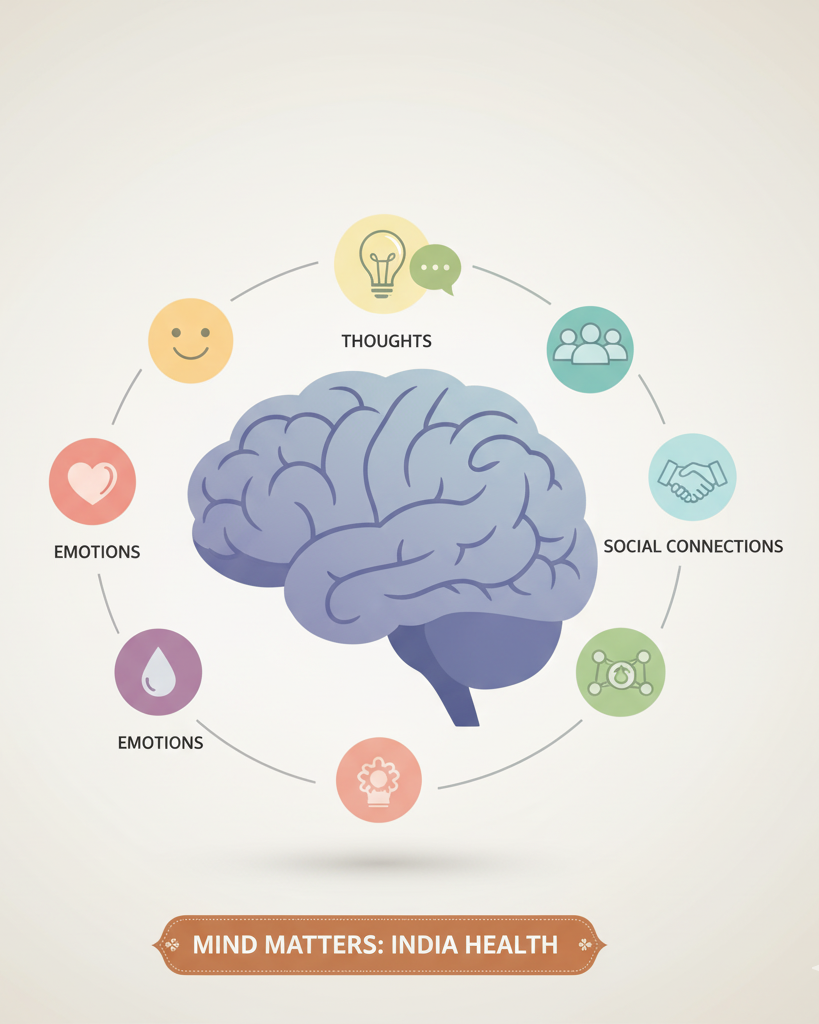 Graphic showing the concept of emotional and psychological well-being with balanced mind imagery.