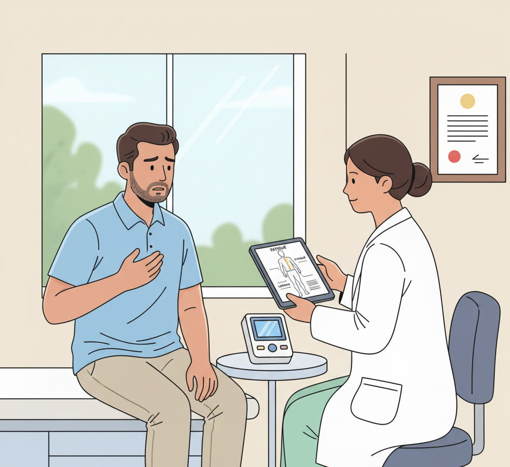 Indian man consulting a doctor about hormonal imbalance symptoms.