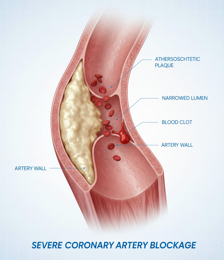 Medical illustration showing blocked arteries.