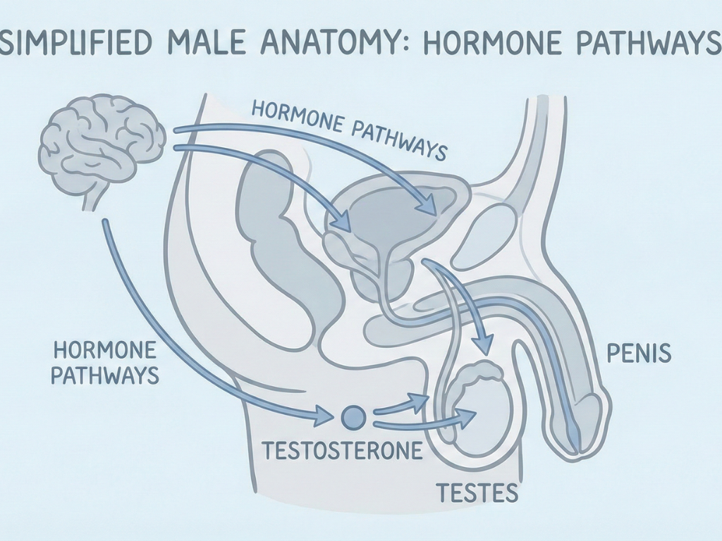Male anatomy diagram simplified for sexual health education.