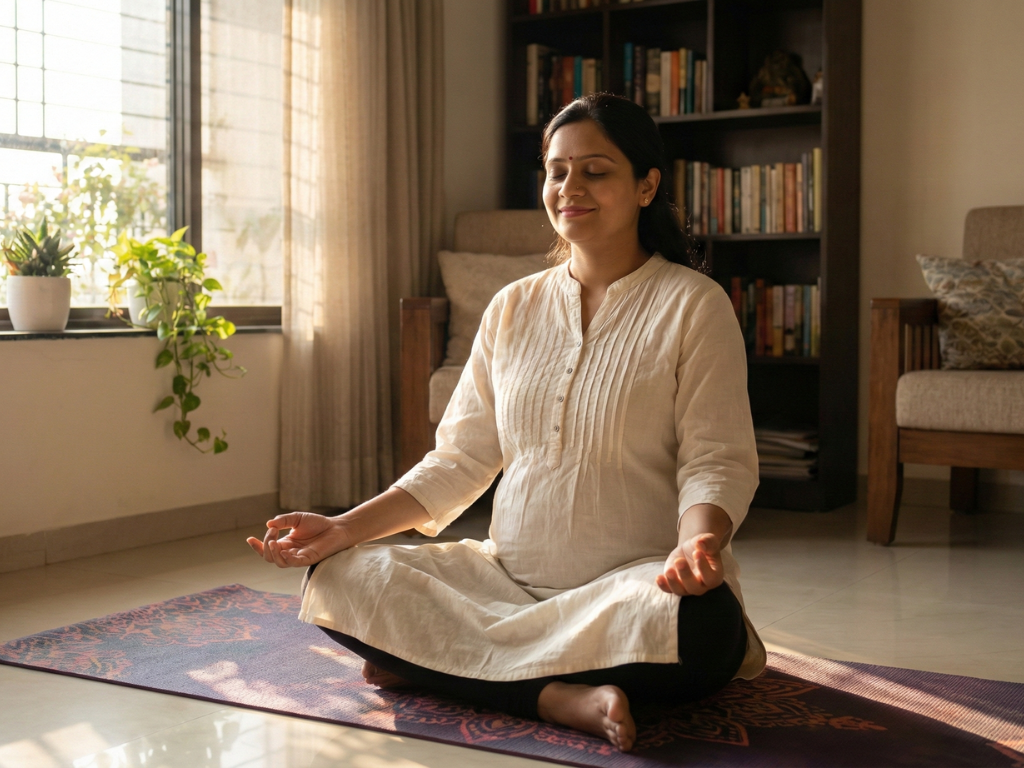 Pregnant woman practicing meditation for emotional wellness