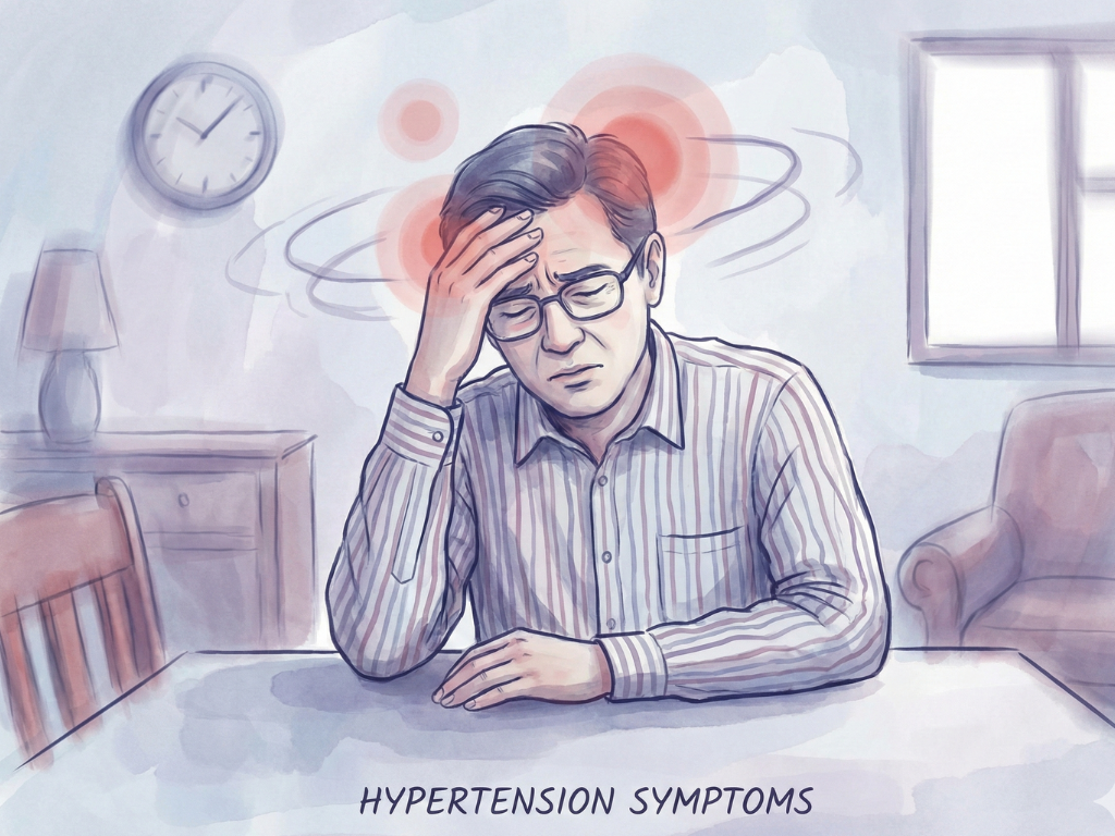 Person holding their head, showing dizziness and headache due to high BP.