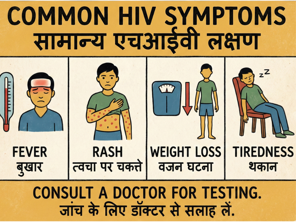 Icons showing common early and ongoing HIV symptoms.