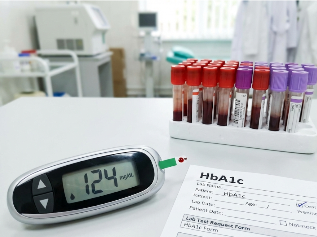 Blood sugar and HbA1c testing equipment used for diabetes diagnosis