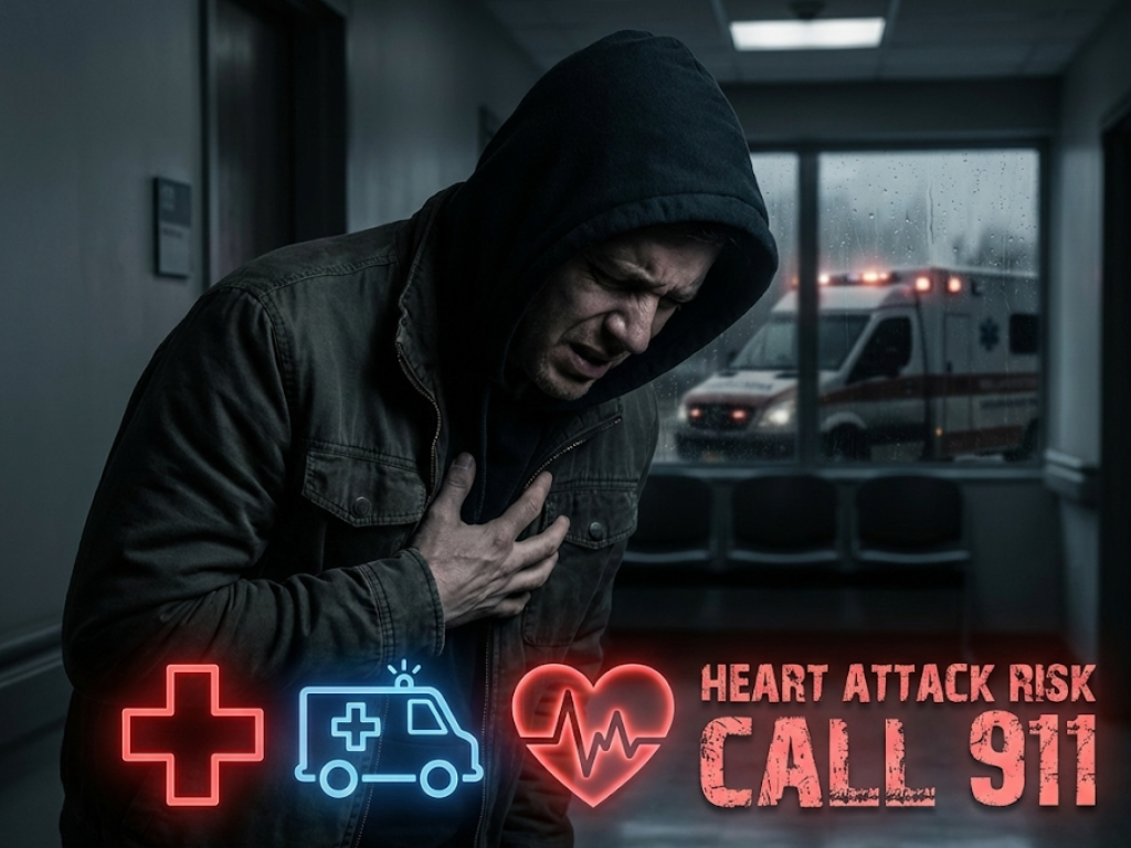 Emergency heart symptoms like severe chest pain, breathlessness, and fainting." Image Prompt