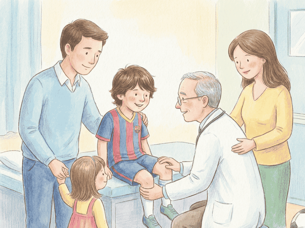 Child receiving early medical care with family support, inspired by Messi’s journey