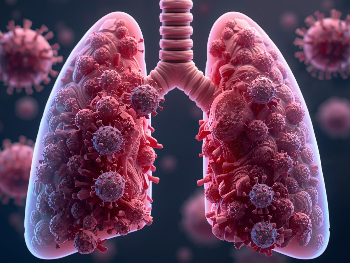Virus infection in lungs leading to viral bronchitis and seasonal cough